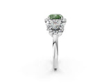 Silver Fancy Green Cushion Cut Diamond Three-Stone Halo Ring with Prong Setting and Pavé Accents_8