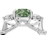 Silver Fancy Green Cushion Cut Diamond Three-Stone Ring with Prong Setting and Pavé Band_10