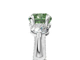 Silver Fancy Green Cushion Cut Diamond Three-Stone Ring with Prong Setting and Pavé Band_11