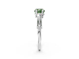 Silver Fancy Green Cushion Cut Diamond Three-Stone Ring with Prong Setting and Pavé Band_8