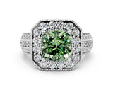 Silver Fancy Green Cushion Cut Halo Diamond Engagement Ring with Pave Split Shank and Four-Prong Setting_12