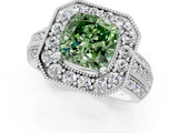 Silver Fancy Green Cushion Cut Halo Diamond Engagement Ring with Pave Split Shank and Four-Prong Setting_13