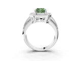 Silver Fancy Green Cushion Cut Halo Diamond Engagement Ring with Pave Split Shank and Four-Prong Setting_15