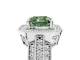 Silver Fancy Green Cushion Cut Halo Diamond Engagement Ring with Pave Split Shank and Four-Prong Setting_17