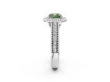 Silver Fancy Green Cushion Cut Halo Diamond Ring with Beaded Split Shank and Four-Prong Setting_8