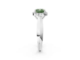 Silver Fancy Green Cushion  Cut Halo Solitaire Engagement Ring with Square Band and Four-Prong Setting_26