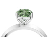 Silver Fancy Green Cushion  Cut Solitaire Engagement Ring with Flat Band and Four-Prong Setting 4