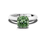 Silver Fancy Green Cushion  Cut Solitaire Engagement Ring with Flat Band and Four-Prong Setting