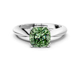 Silver Fancy Green Cushion  Cut Solitaire Engagement Ring with Tapered Band and Four-Prong Setting 1