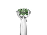 Silver Fancy Green Cushion  Cut Solitaire Engagement Ring with Tapered Band and Four-Prong Setting