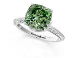 Silver Fancy Green Cushion Cut Solitaire Split Shank Pave Diamond Engagement Ring with Four-Prong Setting_7