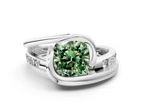 Silver Fancy Green Cushion Cut Solitaire Tension-Set Diamond Split Shank Ring_6