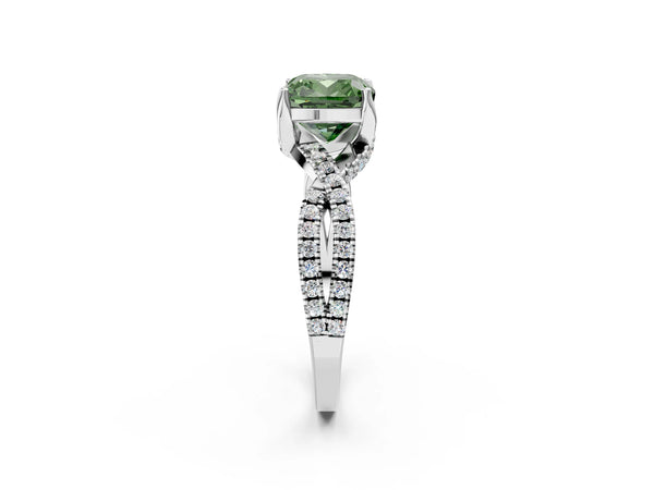 Sterling Silver Cushion Cut Twisted Split Shank Engagement Ring Setting for Fancy Green Center