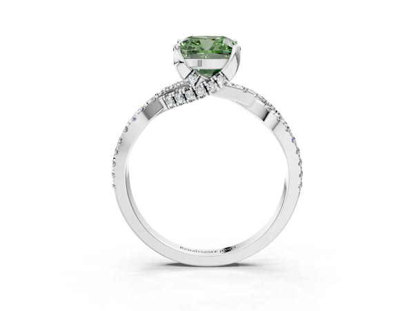 Sterling Silver Cushion Cut Twisted Split Shank Engagement Ring Setting for Fancy Green Center