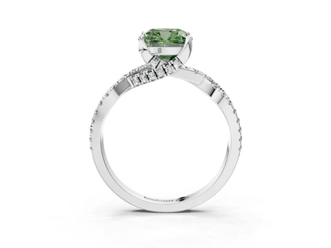 Silver Fancy Green Cushion Cut Solitaire Twist Pave Diamond Engagement Ring with Prong Setting_45