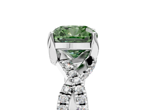 Silver Fancy Green Cushion Cut Solitaire Twist Pave Diamond Engagement Ring with Prong Setting_47