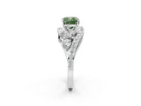 Silver Fancy Green Cushion  Diamond Halo Ring with Marquise and Pavé Band in Prong Setting_32