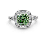 Silver Fancy Green Cushion  Halo Diamond Engagement Ring with Twisted Band and Four-Prong Setting