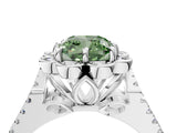 Silver Fancy Green Cushion  Halo Diamond Floral Split Shank Engagement Ring 4