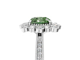 Silver Fancy Green Cushion  Halo Milgrain Pave Diamond Ring with Four-Prong Setting 5