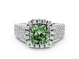 Silver Fancy Green Cushion  Halo Round Diamond Pave Band with Prong Setting 1