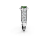 Silver Fancy Green Cushion  Halo Round Diamond Pave Band with Prong Setting 3