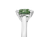 Silver Fancy Green Cushion  Solitaire Engagement Ring with Six-Prong Setting and Classic Band