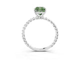 Silver Fancy Green Cushion  Solitaire Twist Band Ring with Four-Prong Setting_3