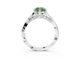 Silver Fancy Green Cushion  Solitaire Twist Band Six-Prong Setting 4