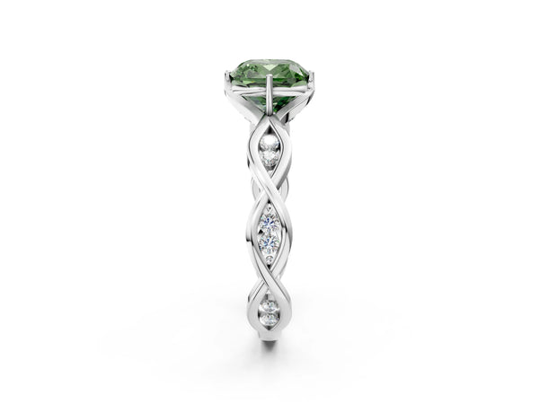 Sterling Silver Cushion Cut Accented Twist Engagement Ring Setting for Fancy Green Center