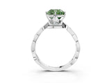 Silver Fancy Green Cushion  Solitaire Twist Band with Leaf Prong Setting 3
