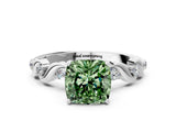 Silver Fancy Green Cushion  Solitaire Twisted Band with Prong Setting 1
