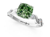 Silver Fancy Green Cushion  Solitaire Twisted Band with Prong Setting 2
