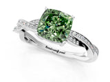 Silver Fancy Green Cushion  Solitaire Twisted Pave Diamond Ring with Four-Prong Setting_1