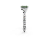 Silver Fancy Green Emerald  Brilliant Diamond Solitaire with Pavé Band and Four-Prong Setting 3