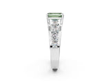Silver Fancy Green Emerald  Brilliant Solitaire with Side Stones on a Pave Band and Four-Prong Setting_14