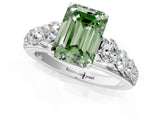 Silver Fancy Green Emerald Cut Brilliant Diamond Pavé Band with Six-Prong Setting_25