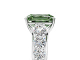 Silver Fancy Green Emerald Cut Brilliant Diamond Pavé Band with Six-Prong Setting_29