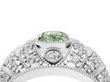 Silver Fancy Green Emerald Cut Brilliant Halo Pave Diamond Milgrain Ring_10