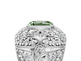 Silver Fancy Green Emerald Cut Brilliant Halo Pave Diamond Milgrain Ring_11
