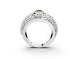 Silver Fancy Green Emerald Cut Brilliant Halo Pave Diamond Milgrain Ring_9