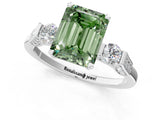Silver Fancy Green Emerald Cut Brilliant Three-Stone Pave Band with Four-Prong Setting_7