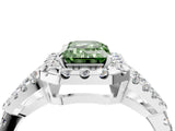 Silver Fancy Green Emerald Cut Cut Diamond Halo Engagement Ring with Open Split Pavé Band_10