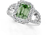 Silver Fancy Green Emerald Cut Cut Diamond Halo Engagement Ring with Open Split Pavé Band_7