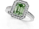 Silver Fancy Green Emerald Cut-Cut Diamond Halo Engagement Ring with Pave Band and Prong Setting_13