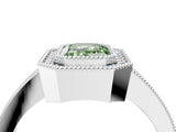 Silver Fancy Green Emerald Cut-Cut Diamond Halo Engagement Ring with Pave Band and Prong Setting_16