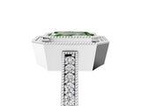 Silver Fancy Green Emerald Cut-Cut Diamond Halo Engagement Ring with Pave Band and Prong Setting_17