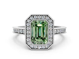 Silver Fancy Green Emerald Cut Cut Halo Pavé Diamond Ring_6