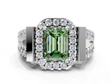Silver Fancy Green Emerald Cut Cut Halo Split Shank Prong Set Ring_36