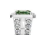 Silver Fancy Green Emerald Cut Cut Halo Split Shank Prong Set Ring_41